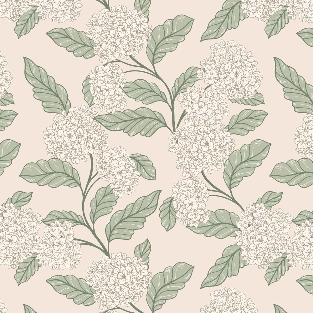 a floral wallpaper with green leaves and flowers Hortencias